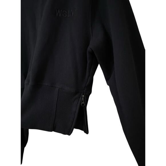 WSLY Eco Fleece Ribbed Bodice Crew Neck Sweatshirt Medium Black Crop Athleisure - Picture 9 of 13